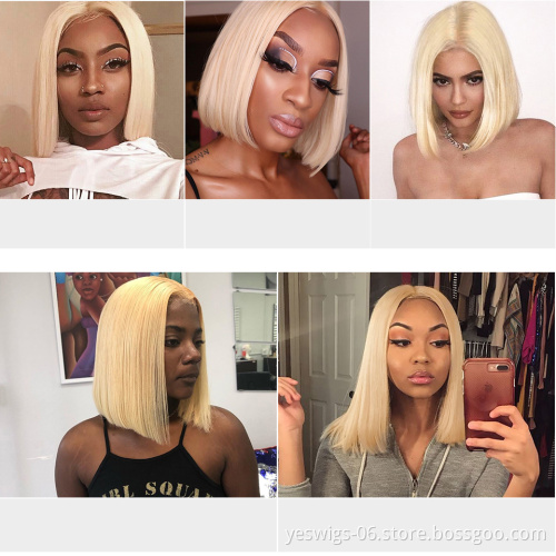 Wholesale Short 613 Bob Wig Virgin Straight 100%Human Hair Hd Full Lace Frontal Closure Wig For Black Women Transparent Lace Wig